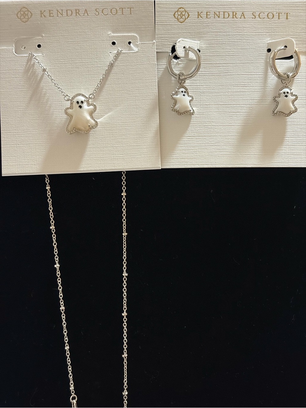 Kendra Scott Silver Ghost Charm Necklace and Hoop Earrings - Silver